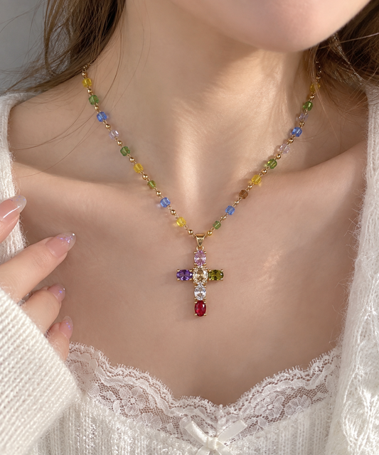 Rainbow Grace Cross Necklace