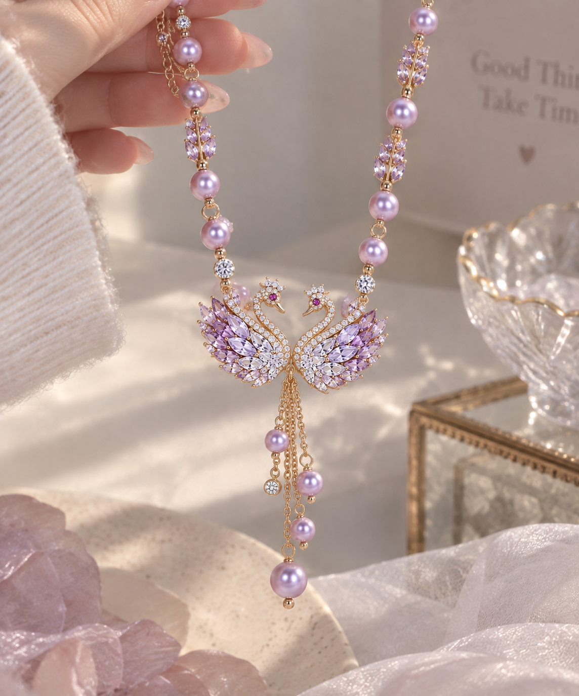 💜 Lavender Swan Pearl Necklace